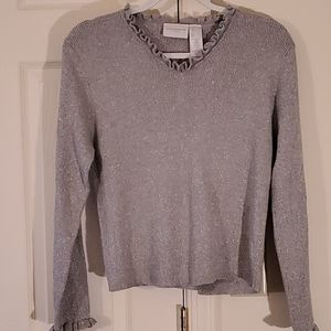 Liz Claiborne Light Grey Silver Glitter Longsleeved Sweater, Sz M, Sparkly & Fun